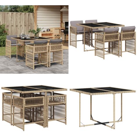 Set comedor de jardín 5 pzas con cojines ratán sintético beige - Sillas de jardín - Mesa de jardín