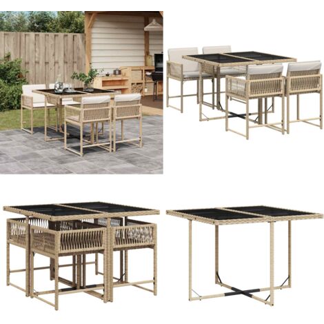 Set comedor de jardín 5 pzas con cojines ratán sintético beige - Sillas de jardín - Mesa de jardín