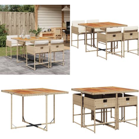 Set comedor de jardín 5 pzas con cojines ratán sintético beige - Sillas de jardín - Mesa de jardín