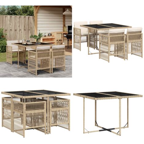 Set comedor de jardín 5 pzas con cojines ratán sintético beige - Sillas de jardín - Mesa de jardín