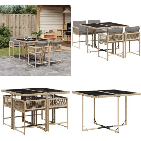 Set comedor de jardín 5 pzas con cojines ratán sintético beige - Sillas de jardín - Mesa de jardín
