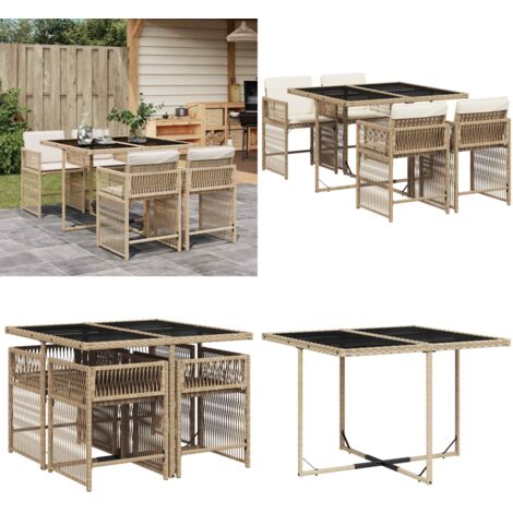Set comedor de jardín 5 pzas con cojines ratán sintético beige - Sillas de jardín - Mesa de jardín