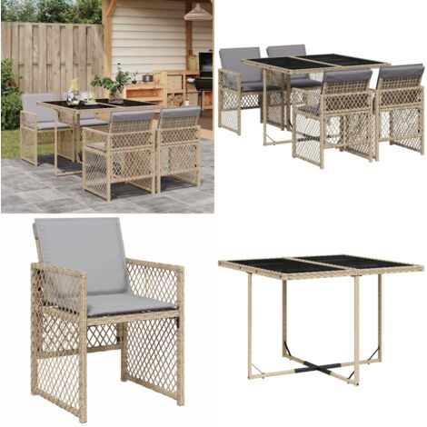 Set comedor de jardín 5 pzas con cojines ratán sintético beige - Sillas de jardín - Mesa de jardín