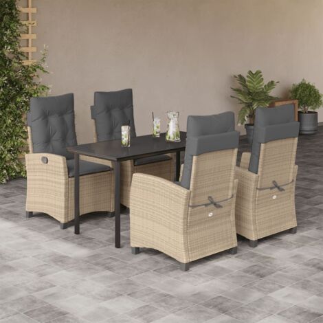 Set comedor de jardín 5 pzas con cojines ratán sintético beige vidaXL
