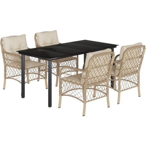 Set comedor de jardín 5 pzas con cojines ratán sintético beige vidaXL