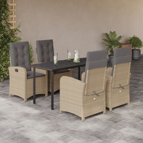 Set comedor de jardín 5 pzas con cojines ratán sintético beige vidaXL