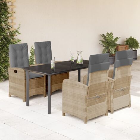 Set comedor de jardín 5 pzas con cojines ratán sintético beige vidaXL