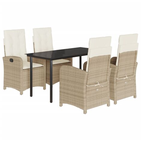 Set comedor de jardín 5 pzas con cojines ratán sintético beige vidaXL