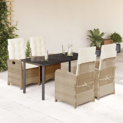 Set comedor de jardín 5 pzas con cojines ratán sintético beige vidaXL