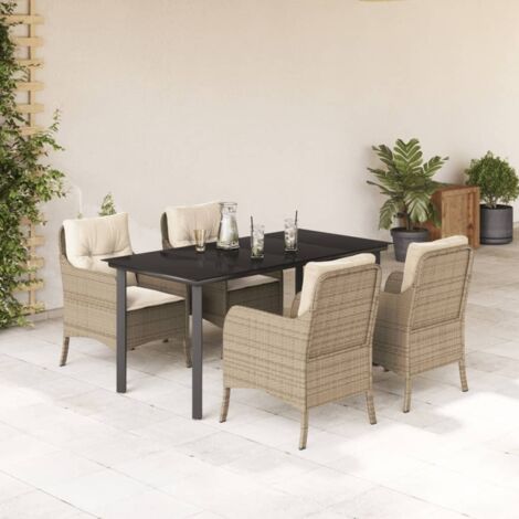 Set comedor de jardín 5 pzas con cojines ratán sintético beige vidaXL