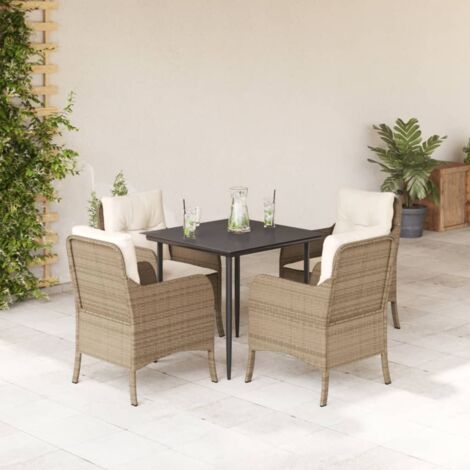 Set comedor de jardín 5 pzas con cojines ratán sintético beige vidaXL