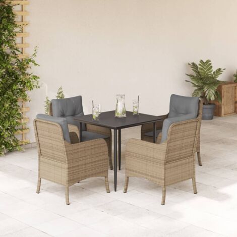 Set comedor de jardín 5 pzas con cojines ratán sintético beige vidaXL