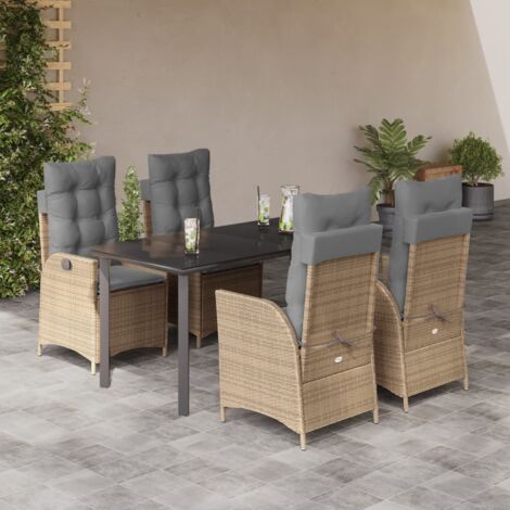 Set comedor de jardín 5 pzas con cojines ratán sintético beige vidaXL