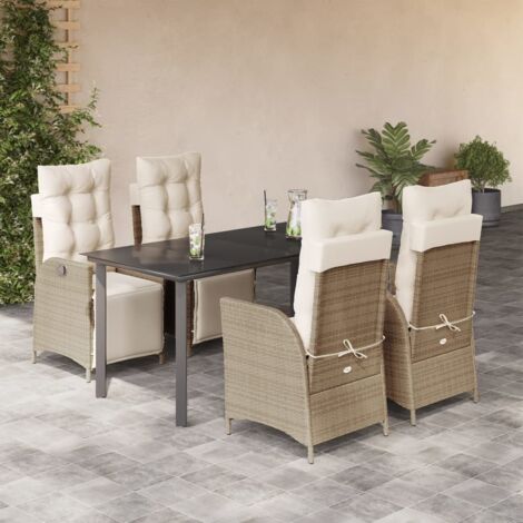Set comedor de jardín 5 pzas con cojines ratán sintético beige vidaXL