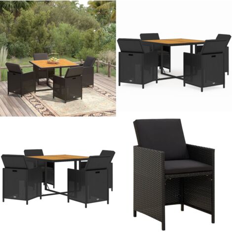 Set comedor de jardín 5 pzas con cojines ratán sintético negro - Sillas de jardín - Mesa de jardín