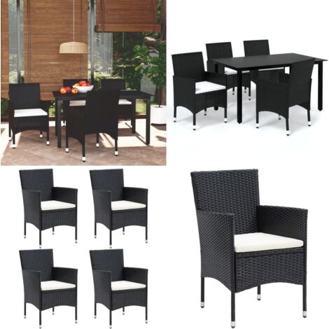 Set comedor de jardín 5 pzas con cojines ratán sintético negro - Sillas de jardín - Mesa de jardín
