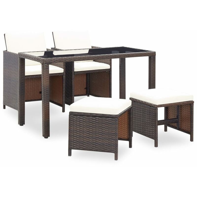 

Set comedor de jardín 5 pzas y cojines ratán sintético marrón