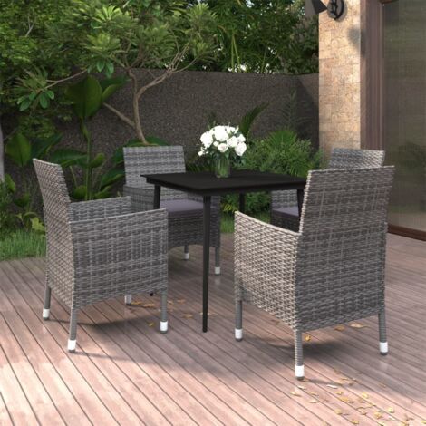 Set comedor de jardín 5 pzas y cojines ratán sintético y vidrio