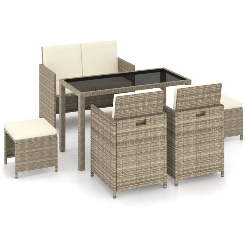 

Set comedor de jardín 6 piezas y cojines ratán sintético beige