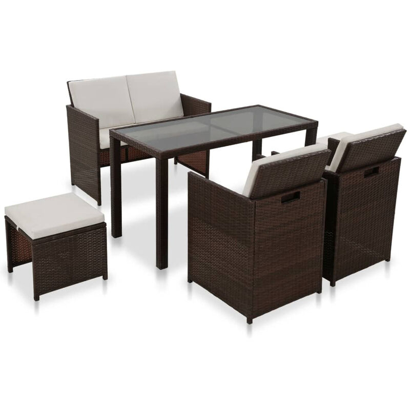 

Set comedor de jardin 6 piezas y cojines ratan sintetico marron