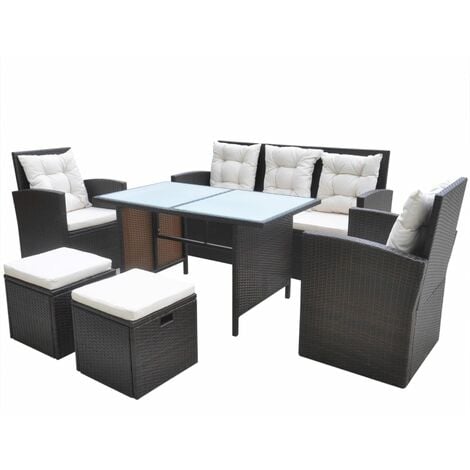 Set comedor de jardín 6 piezas y cojines ratán sintético marrón vidaXL