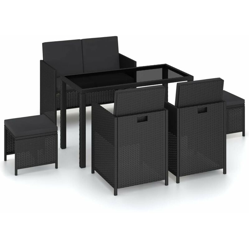

Set comedor de jardin 6 piezas y cojines ratan sintetico negro