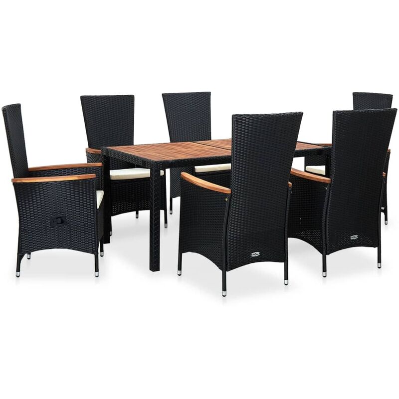 

Set comedor de jardín 7 piezas ratán sintético y madera negro - Negro - Vidaxl