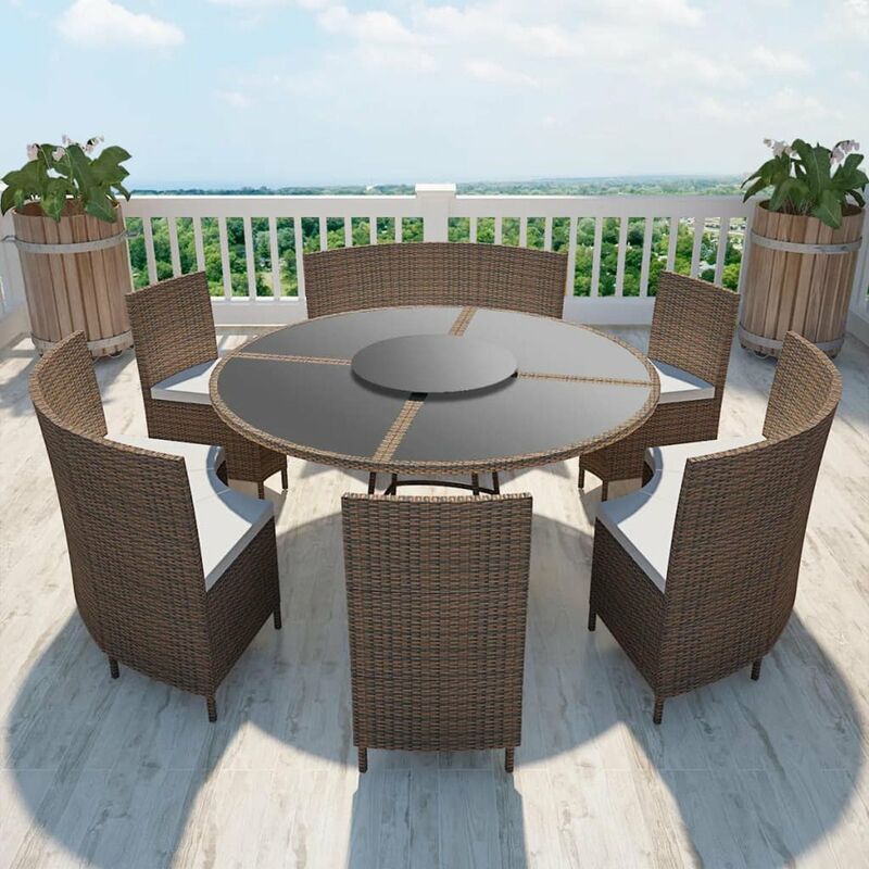 

Set comedor de jardin 7 piezas y cojines ratan sintetico marron