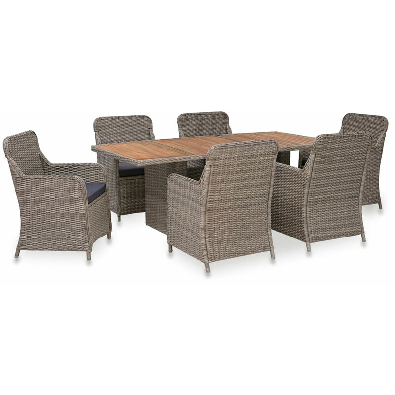 

Happyshopping - Set comedor de jardin 7 piezas y cojines ratan sintetico marron