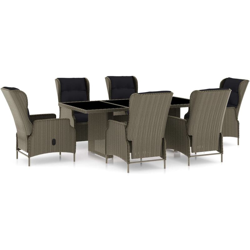 

Set comedor de jardín 7 piezas y cojines ratán sintético marrón