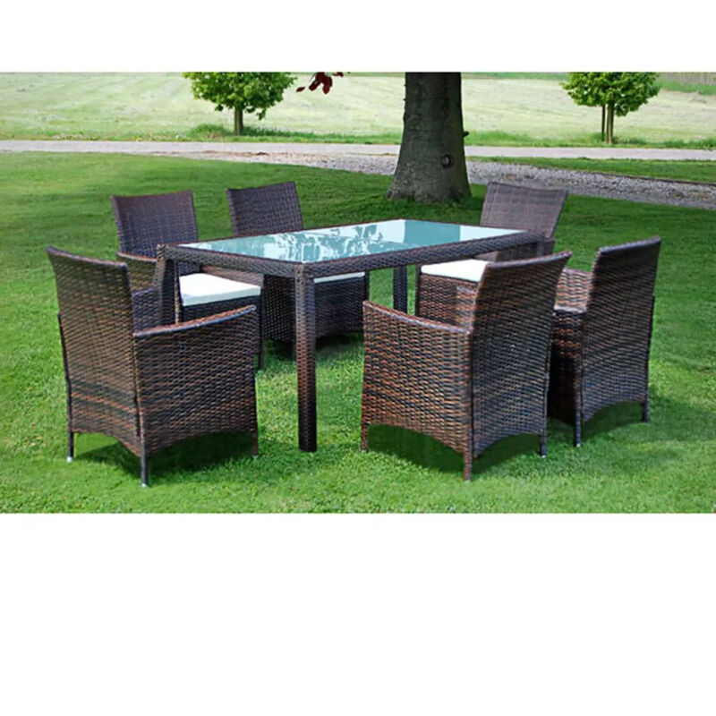 

Set comedor de jardin 7 piezas y cojines ratan sintetico marron