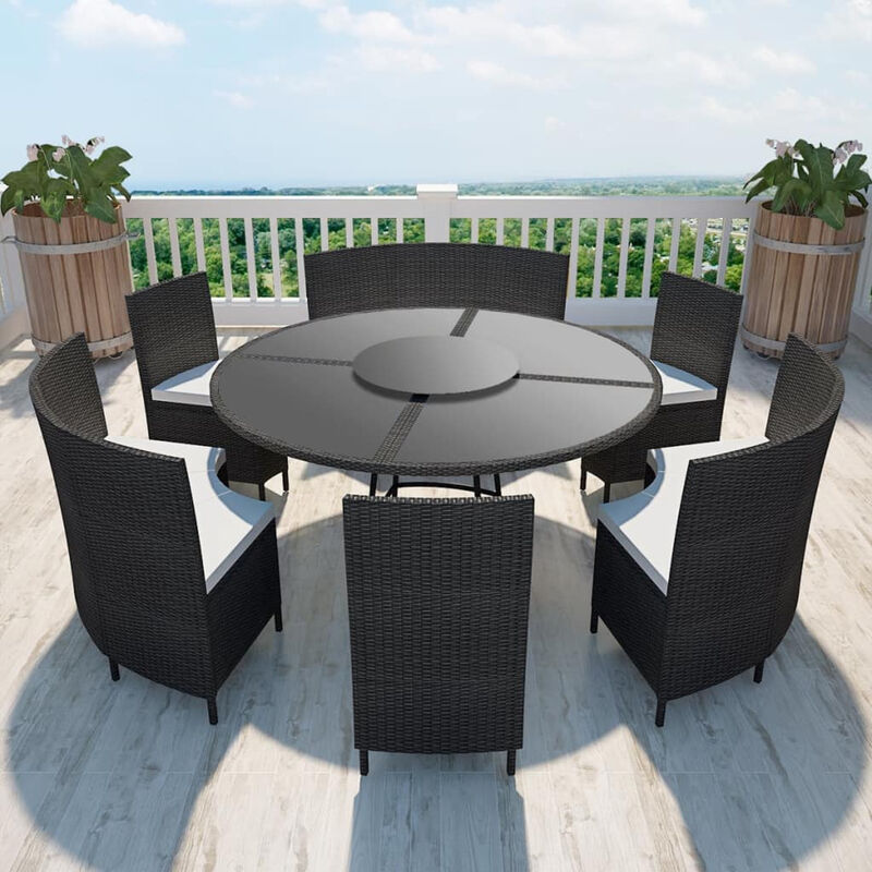 

Set comedor de jardin 7 piezas y cojines ratan sintetico negro