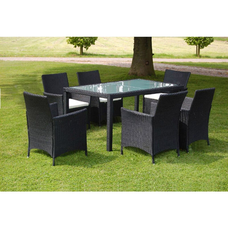 

Set comedor de jardin 7 piezas y cojines ratan sintetico negro