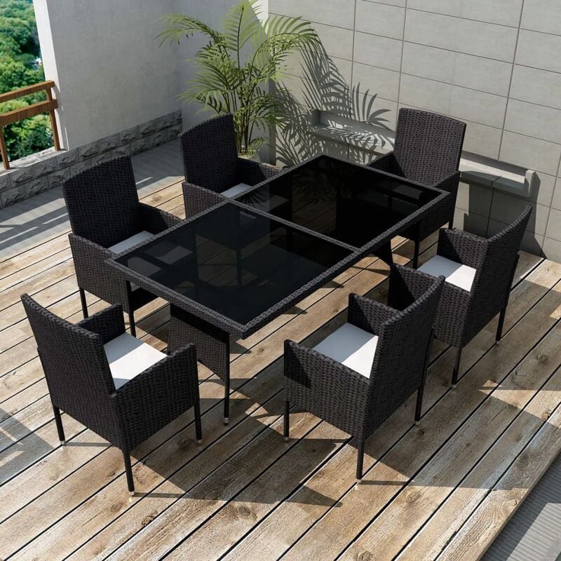 

Set comedor de jardín 7 piezas y cojines ratán sintético negro