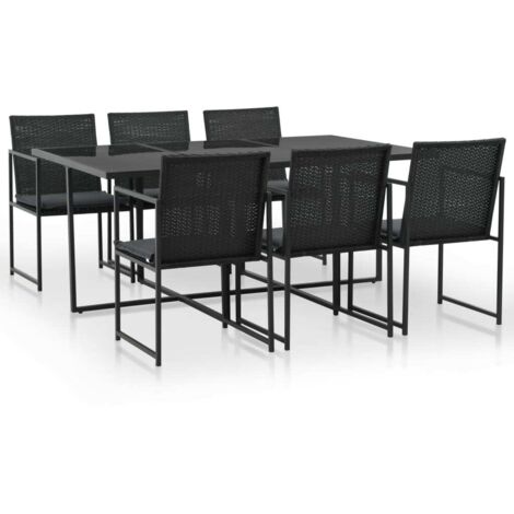 Set comedor de jardín 7 piezas y cojines ratán sintético negro