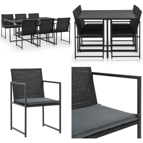 Set comedor de jardín 7 piezas y cojines ratán sintético negro - Sillas de jardín - Mesa de jardín