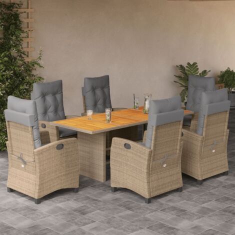 Set comedor de jardín 7 pzas con cojines ratán sintético beige