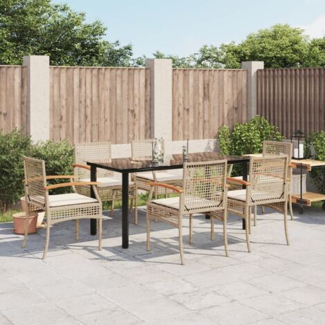 Set comedor de jardín 7 pzas con cojines ratán sintético beige