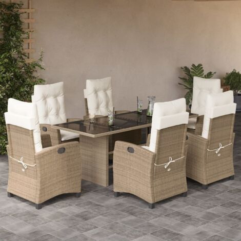 Set comedor de jardín 7 pzas con cojines ratán sintético beige