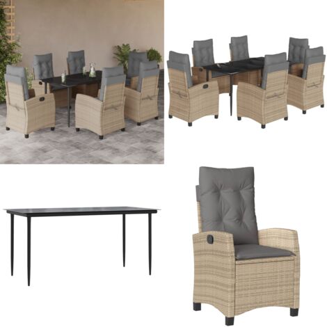 Set comedor de jardín 7 pzas con cojines ratán sintético beige - Asiento de jardín - Cojín de jardín