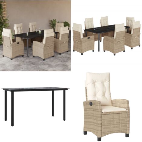 Set comedor de jardín 7 pzas con cojines ratán sintético beige - Asiento de jardín - Cojín de jardín