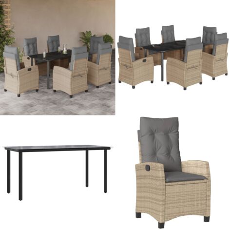 Set comedor de jardín 7 pzas con cojines ratán sintético beige - Asiento de jardín - Cojín de jardín