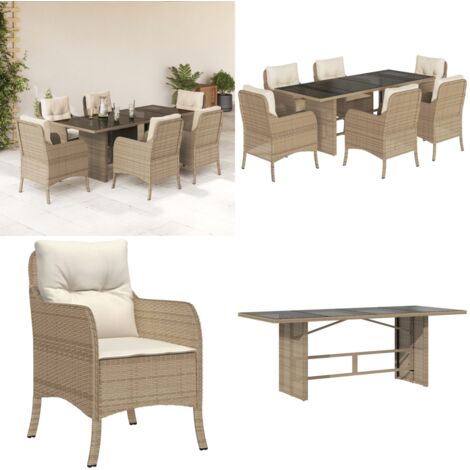 Set comedor de jardín 7 pzas con cojines ratán sintético beige - Muebles de jardín - Sillas de jardín