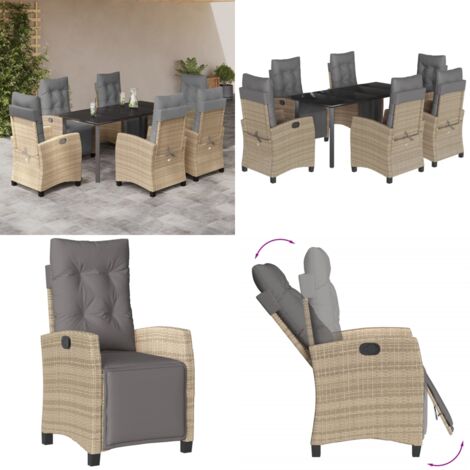 Set comedor de jardín 7 pzas con cojines ratán sintético beige - Sillas de jardín - Cojines para sillas