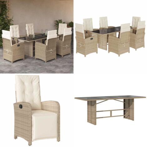 Set comedor de jardín 7 pzas con cojines ratán sintético beige - Sillas de jardín - Mesa de jardín