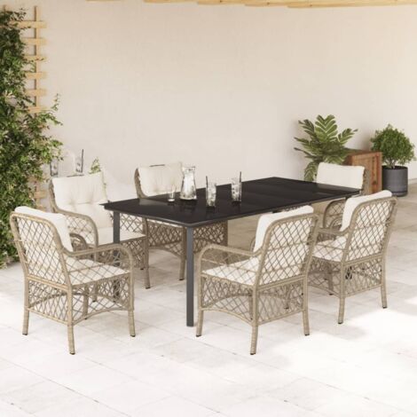Set comedor de jardín 7 pzas con cojines ratán sintético beige vidaXL
