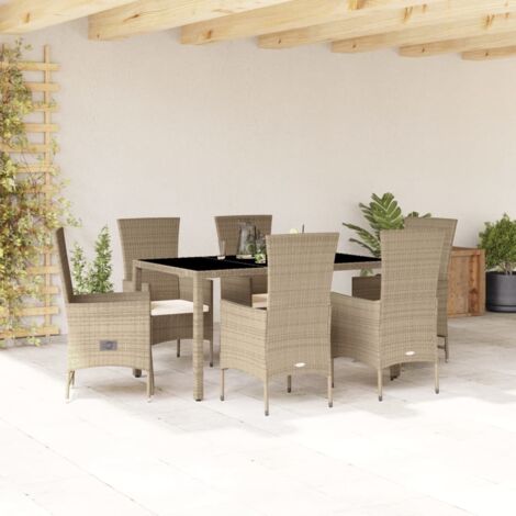 Set comedor de jardín 7 pzas con cojines ratán sintético beige vidaXL