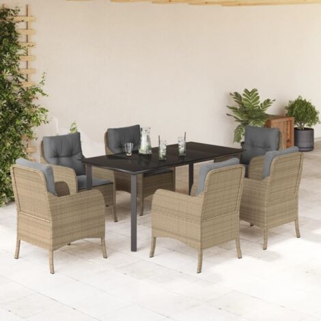 Set comedor de jardín 7 pzas con cojines ratán sintético beige vidaXL