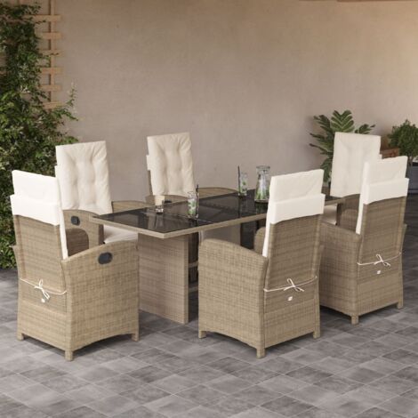 Set comedor de jardín 7 pzas con cojines ratán sintético beige vidaXL