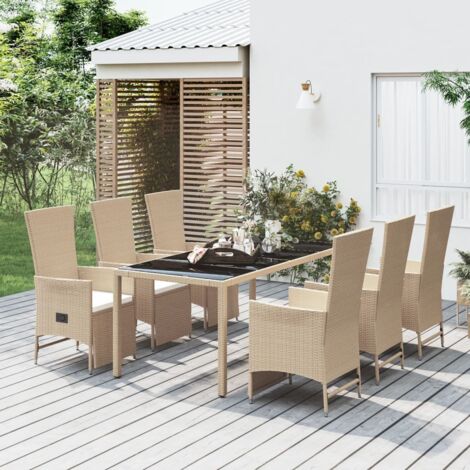 Set comedor de jardín 7 pzas con cojines ratán sintético beige vidaXL